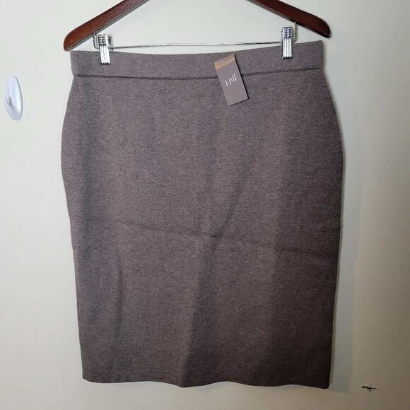 J. Jill Womens Knitted Pencil Skirt Brown Mocha Heathered Slit Petites Medium